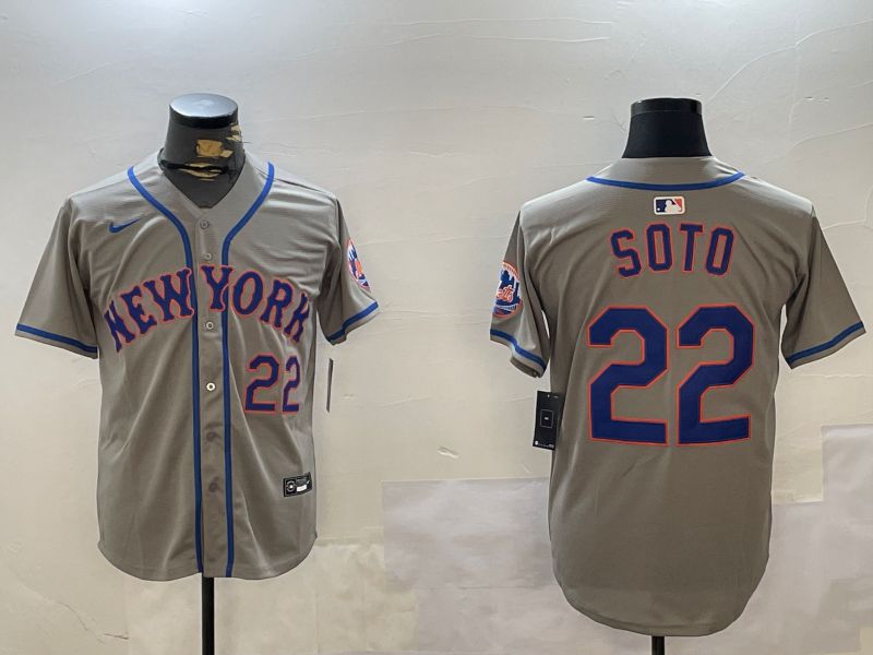 Men New York Mets 22 Soto Grey Game 2024 Nike MLB Jersey style 2